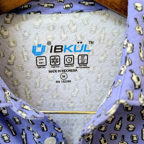 IBKUL Men's Bottles + Glasses Golf Polo. Breathable, UPF+ 50 Quick Dry. Size M - Picture 3 of 4